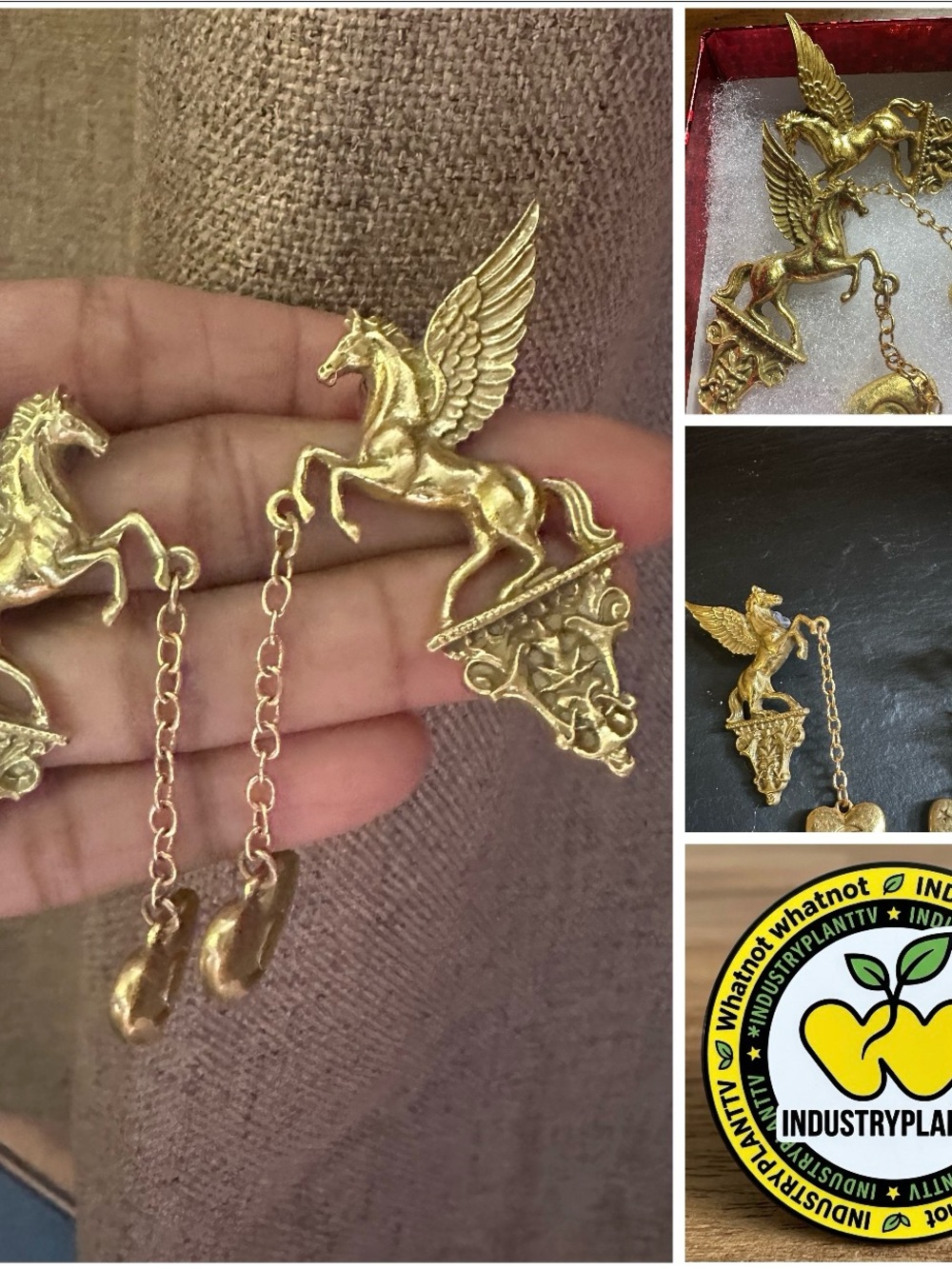 Gold Ornate Pegasus & Celestial Heart Drop Earrings 🏛️✨ by Industry Plant